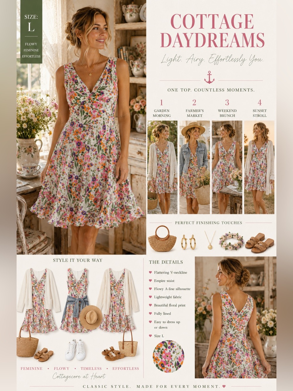 Vintage Rabbit Rabbit Rabbit Designs Floral Fit & Flare Dress – Size 6 - Picture 3 of 9